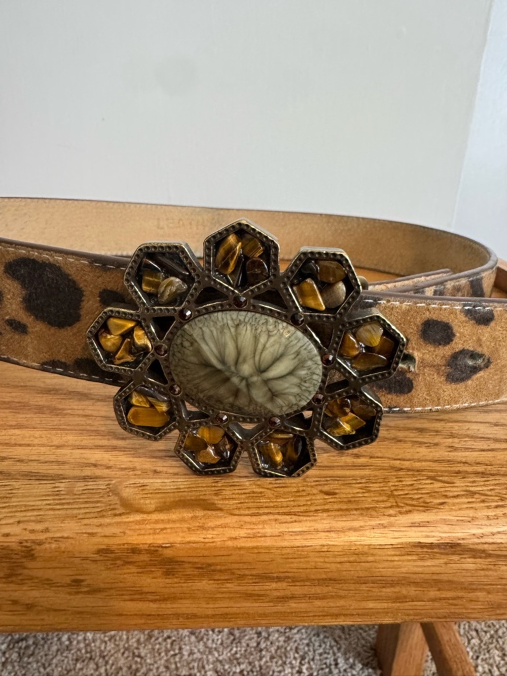 Leatherock Leopard Print Belt with Floral Gem Buckle - Picture 4 of 8